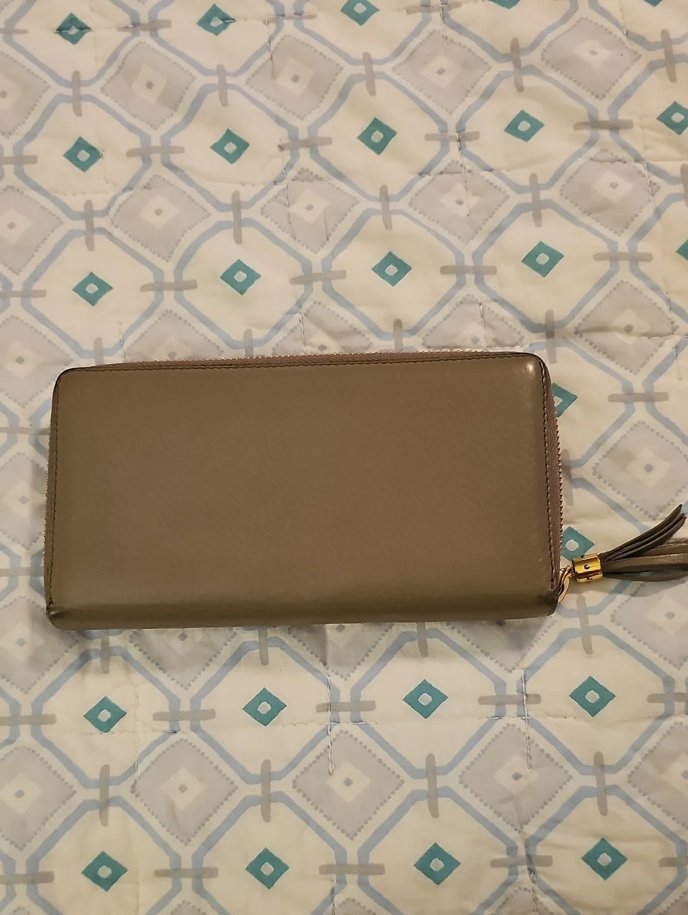 Gucci Taupe Leather Zip-Around Wallet with Tassel